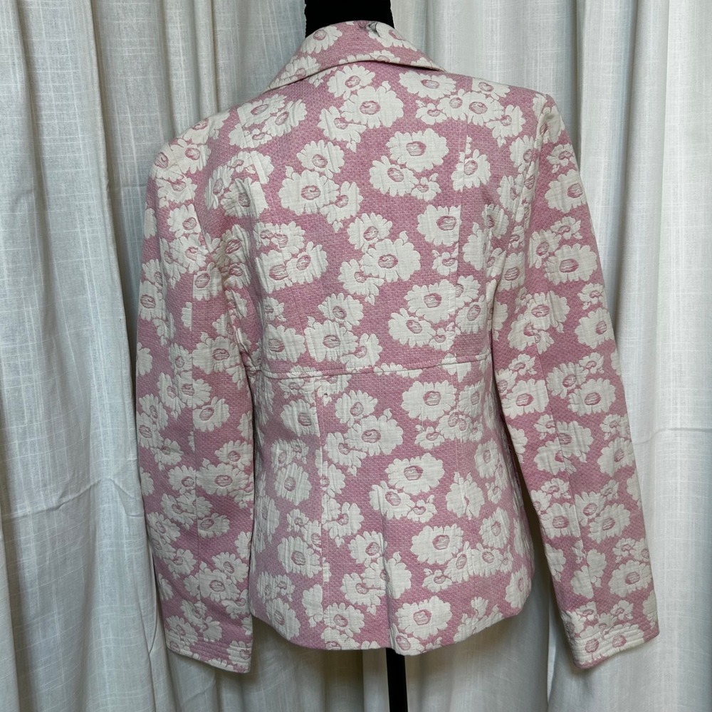 Womens ICE Pink Floral Gem Button Blazer Jacquard Jacket 4 Coquette Girly Preppy - Picture 4 of 7